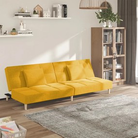 Sofá-cama 2 lugares com duas almofadas tecido amarelo