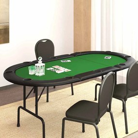 Mesa de póquer dobrável 10 jogadores 207x106x76 cm verde