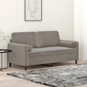 vidaXL Sofá 2 lugares c/ almofadas/almofadões 140cm veludo cinza-claro