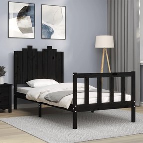 vidaXL Estrutura de cama com cabeceira 90x200 cm madeira maciça preto