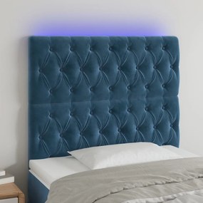 Cabeceira cama c/ luzes LED veludo 100x7x118/128cm azul-escuro