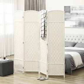 Biombo interior de madeira com 4 painéis, divisória dobrável para sala de estar ou quarto, 180 x 180 cm, branco