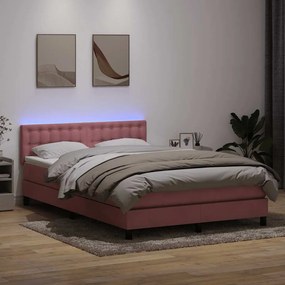 vidaXL Cama box spring c/ colchão e LED 160x210 cm veludo rosa