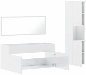3pcs conj. móveis casa banho derivados madeira branco brilhante