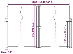 Toldo lateral retrátil 160x1200 cm castanho