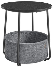 Mesa lateral redonda pequena VASAGLE, mesa de cabeceira moderna com cesto de tecido, mesa de cabeceira para sala de estar, quarto, preto ébano e cinza ardósia LET223B01
