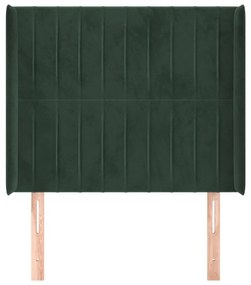 Cabeceira cama c/ abas veludo 103x16x118/128 cm verde-escuro