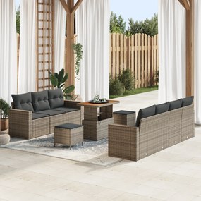 Conjunto de Sofá de Jardim vidaXL de 10 Peças com Almofadas Cinza Poli