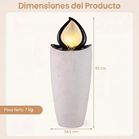 Fonte de jardim decorativa 34,5 x 34,5 x 92 cm em resina com 4 luzes LED quentes e cabo de 5 m para exterior (pátio, corredor), preto + cinzento