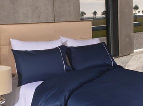 Jogo saco de edredão cetim 300 fios marinho - Quadradinhos Jacquard: Para cama 150/160cm  - 1 saco edredão 240 x 240 cm +  2 fronhas almofada 50x70 cm
