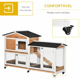 Coelheira de Madeira 157,4x53x99,5 cm Gaiola para Coelhos Grande com Tabuleiro Removível e Rampa para Exterior Natural