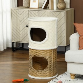 Compartimento aberto para gatos de interior com 3 níveis, torre para gatos com arranhador de sisal Ø 40 x 80 cm, creme