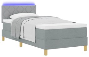 Cama Box Spring com Colchão &amp; Luz LED Cinza Claro 100x200 cm Tecido
