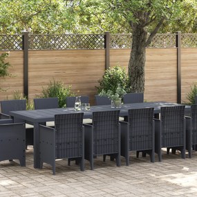 vidaXL Conjunto de Jantar para Jardim com 13 Peças e Almofadas em Polirattan Antracite