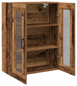 Armário Montado na Parede com Portas de Vidro - Madeira Velha - 69.5x3