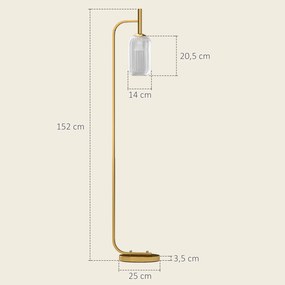 Candeeiro de base moderna com abajur de vidro e interruptor de pé para lâmpadas E27, dourado