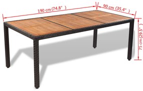 9 pcs conjunto jantar exterior com almofadões vime PE