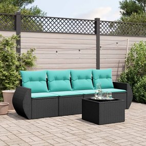 vidaXL 5 pcs conjunto de sofás p/ jardim c/ almofadões vime PE preto