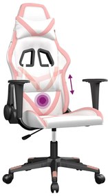 Cadeira gaming massagens couro artificial branco e rosa