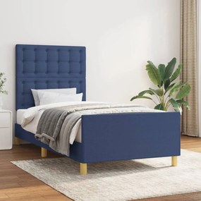 Estrutura de cama sem colchão 100x200 cm tecido azul