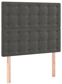 Cabeceira de cama c/ LED veludo 100x5x118/128 cm cinza-escuro