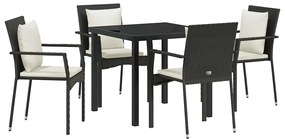 Conjunto de 4 Cadeiras de Jardim 5 pcs Preto 80 x 80 x 73 cm