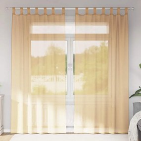 vidaXL Cortinas de voile com bolsos para varão 2 pcs areia