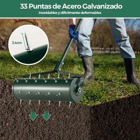 Rolo de relva Aerador de relva com cabo amovível 130 cm Dentes para jardim pátio Fácil de montar Verde