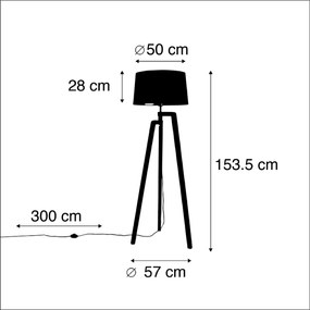 Tripé de abajur com abajur de algodão preto com 50 cm dourado - Puros Country / Rústico