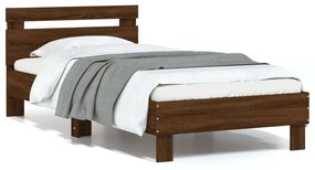 vidaXL Estrutura cama cabeceira/luzes LED 75x190 cm carvalho castanho