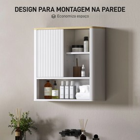 Armário de Parede para Casa de Banho com Porta Deslizante 5 Compartimentos e Prateleiras Ajustáveis 60x20x62 cm Branco