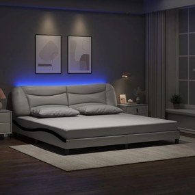vidaXL Estrutura cama c/ luzes LED 200x200cm couro artif. branco/preto