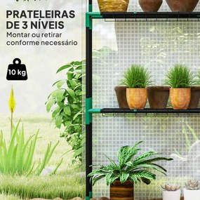 Estufa de Jardim Pequena de 3 Níveis com 6 Prateleiras Porta Enrolável e Capa de PE 143x74x190 cm Branco