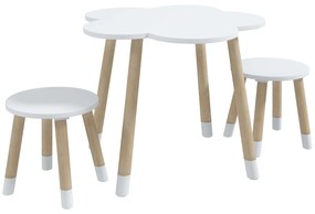 ZONEKIZ Conjunto de Mesa e 2 Cadeira para Crianças de 2-5 Anos Mesa com Forma de Flor Ø59x50 cm e Cadeiras Ø28x26 cm Branco