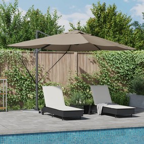 vidaXL Parasol Roma de braço articulado com LEDs Taupe 352x251x265 cm Alumínio