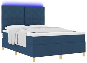 Cama Box Spring com Colchão &amp; LED Azul 140x200 cm Tecido