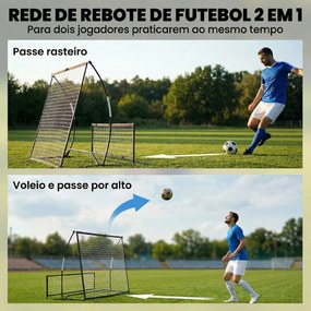Rede de Ressalto Dobrável 2 em 1 com Bolsa de Transporte para Treino de Futebol e Basebol 200x94x122 cm Preto