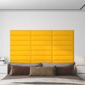 vidaXL Painel de parede 12 pcs 60x15 cm veludo 1,08 m² amarelo