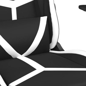 Cadeira de gaming c/ apoio pés couro artificial preto/branco