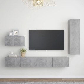 4 pcs conjunto móveis de TV derivados madeira cinzento cimento