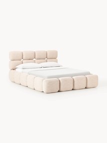 Cama estofada em bouclé com arrumação Tayla