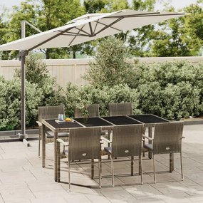 vidaXL 7 pcs conjunto de jantar p/ jardim c/ almofadões vime PE cinza