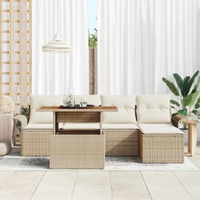 Conjunto de Jantar de Jardim com Almofadas Beje, Rattan Sintético, Acá