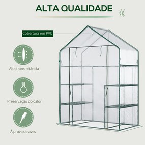 Estufa de Jardim com 4 Prateleiras Porta com Fecho de Correr para Cultivo de Plantas Flores Vegetais 142x73x195 cm Verde