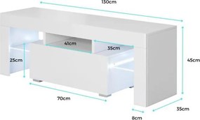 Móvel de TV Neyla – 130x35x45 cm – Preto Brilhante – LED RGB com Coman
