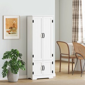 Armário de cozinha contemporâneo 60 x 30 x 153 cm com múltiplas opções de arrumação, 2 armários e 3 prateleiras, em MDF (painéis de partículas) branco