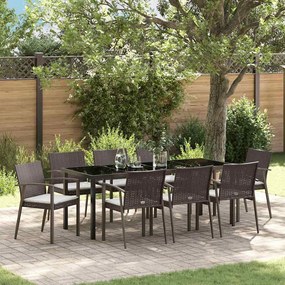 vidaXL Conjunto de Jantar pra Jardim com 9 peças e almofadas marrons em rattan sintético