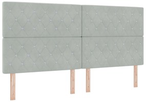 Cabeceira Botão de Cristal Tufted Cinza Claro de 200 cm em Veludo