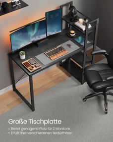 Secretária de computador com prateleiras de construção simples 56 x 120 x 120 cm preto