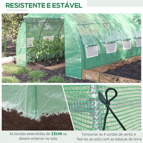 Estufa de Túnel de Jardim 397x300x200 cm com Porta Lateriais e Janelas Enroláveis Cobertura de PE 140g/m² e Metal Galvanizado Verde